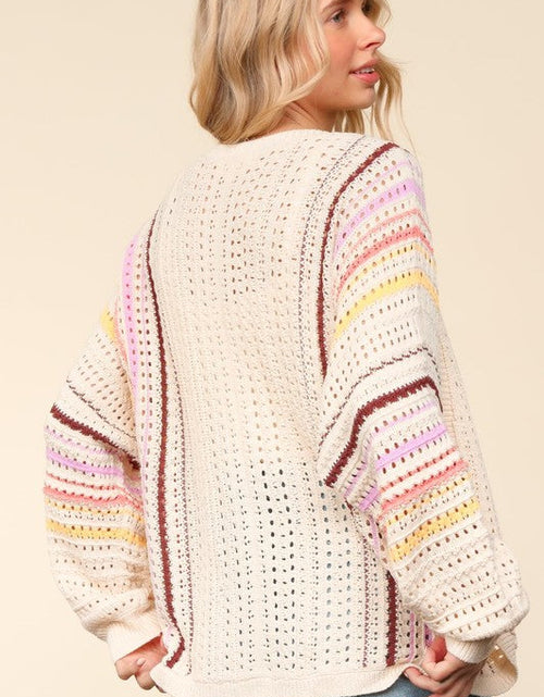 Load image into Gallery viewer, Haptics Full Size Striped Crochet Open Front Cardigan
