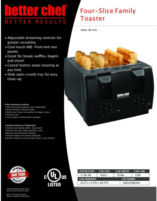 Load image into Gallery viewer, Better Chef Wide Slot 4-Slice Dual Control Toaster by Jupiter Gear Home
