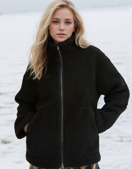 Load image into Gallery viewer, Turtleneck Zip Up Long Sleeve Plush Jacket
