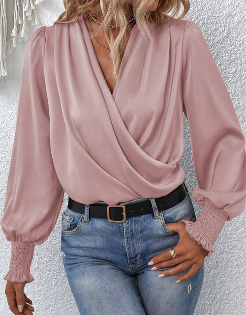 Load image into Gallery viewer, Surplice Neck Lantern Sleeve Blouse
