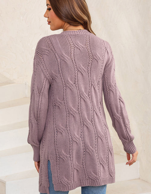 Load image into Gallery viewer, Cable-Knit Dropped Shoulder Slit Cardigan

