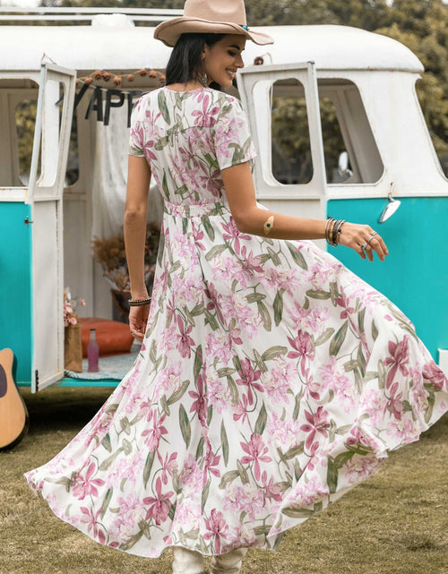 Load image into Gallery viewer, Floral V-Neck Slit Dress
