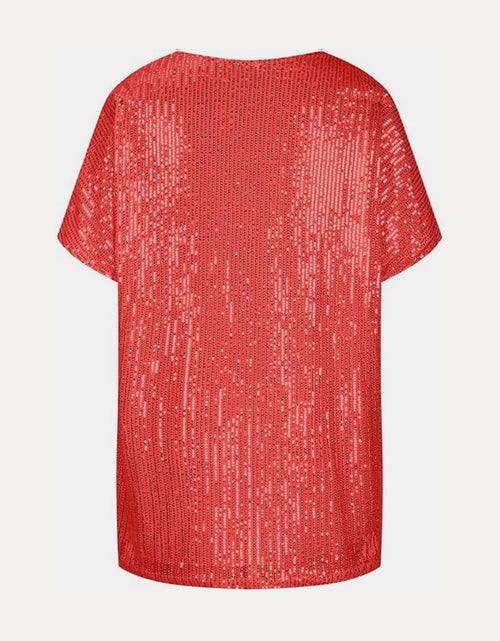 Load image into Gallery viewer, Full Size Sequin V-Neck Short Sleeve Top
