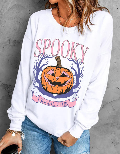 Load image into Gallery viewer, Jack-O'-Lantern Round Neck Long Sleeve Sweatshirt
