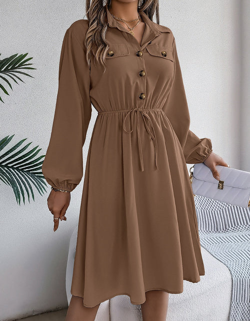 Load image into Gallery viewer, Collared Neck Long Sleeve Dress with Pockets
