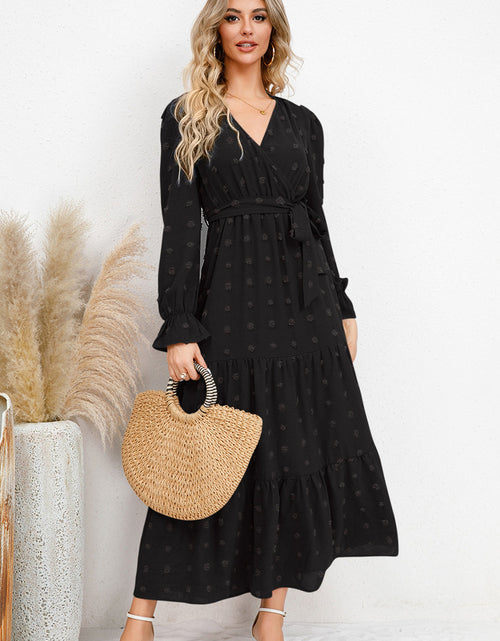Load image into Gallery viewer, Swiss Dot Tied Surplice Flounce Sleeve Dress
