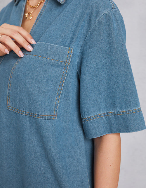 Load image into Gallery viewer, Pocketed Collared Neck Mini Denim Dress
