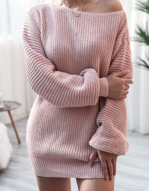 Load image into Gallery viewer, Balloon Sleeve Boat Neck Sweater Mini Dress

