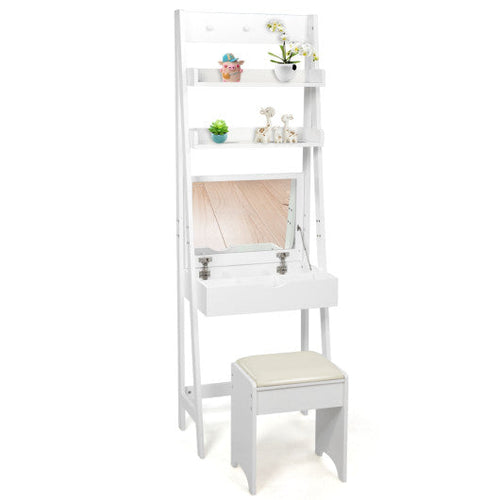 Load image into Gallery viewer, 3-in-1 Modern Shelf Vanity Set with Flip Top Mirror and 6 Makeup Organizers

