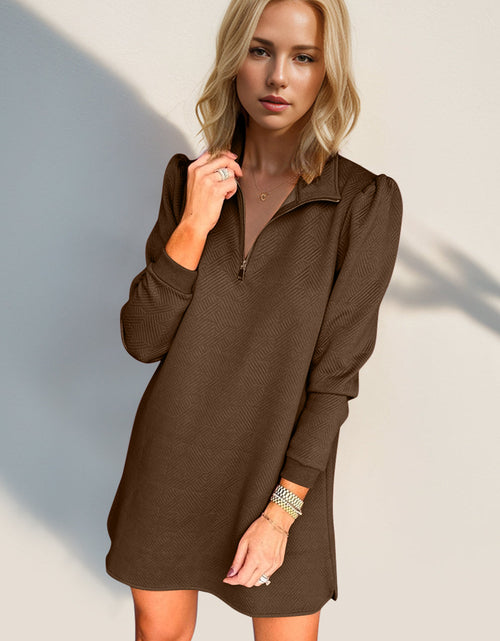 Load image into Gallery viewer, Double Take Textured Quarter Zip Long Sleeve Dress
