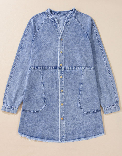 Load image into Gallery viewer, Raw Hem Button Down Long Sleeve Denim Dress
