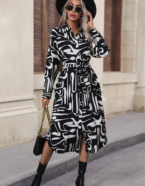 Load image into Gallery viewer, Perfee Printed Tie Front Collared Neck Slit Shirt Dress
