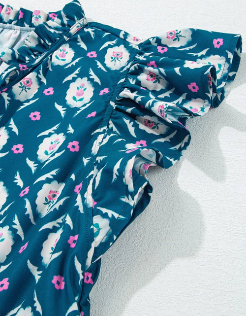 Load image into Gallery viewer, Printed Tie Neck Ruffled Cap Sleeve Dress

