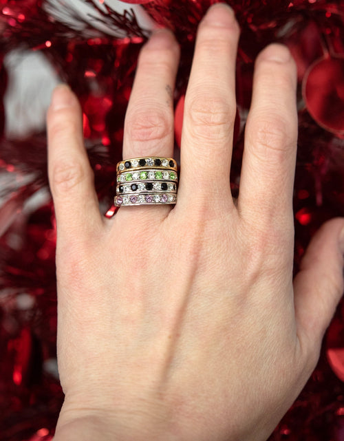 Load image into Gallery viewer, Vintage 1980s I Love You Ring Band Ring Garnet and Clear Austrian Crystals Imported by PVD Vintage Jewelry
