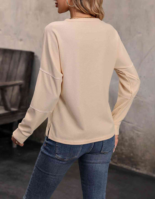 Load image into Gallery viewer, Round Neck Buttoned Slit Long Sleeve Top
