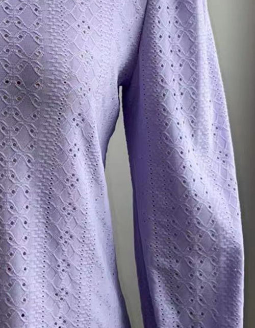 Load image into Gallery viewer, Eyelet V-Neck Flounce Sleeve Blouse
