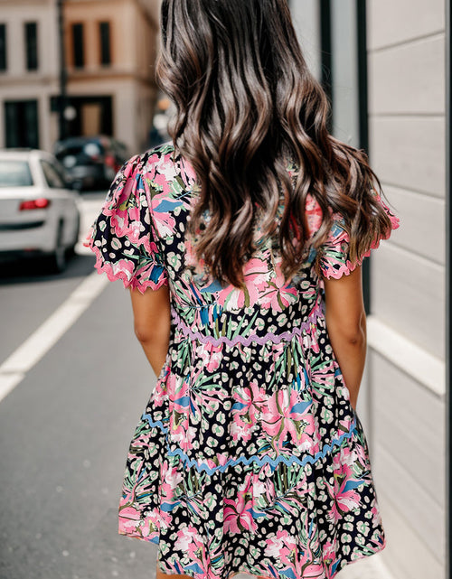 Load image into Gallery viewer, Printed Ruffle Hem Short Sleeve Mini Dress
