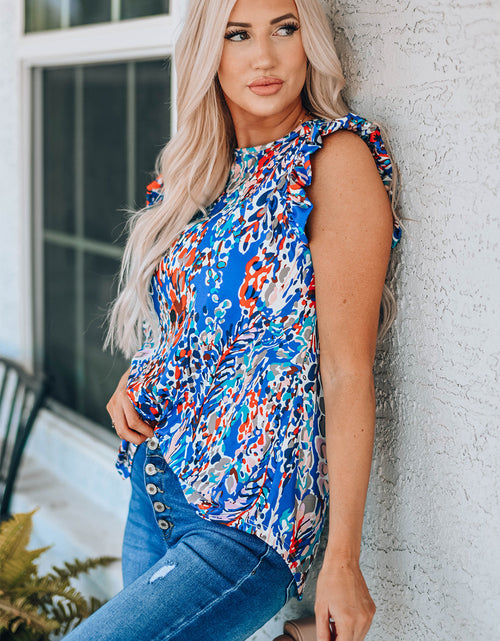 Load image into Gallery viewer, Abstract Print Ruffle Shoulder Top
