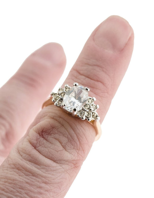 Load image into Gallery viewer, Vintage 1980's Cubic Zirconia Ring with Clear Austrian Crystals 18k Yellow Gold Electroplated by PVD Vintage Jewelry

