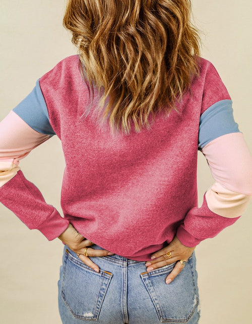 Load image into Gallery viewer, Color Block Round Neck Long Sleeve Sweatshirt
