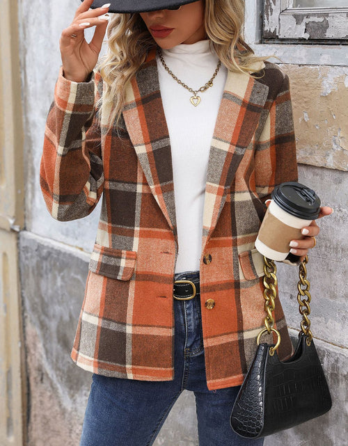 Load image into Gallery viewer, Perfee Plaid Button Down Lapel Collar Blazer

