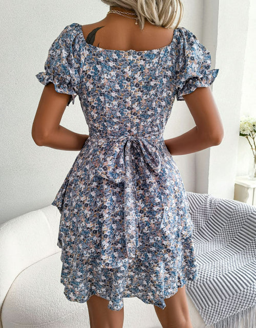 Load image into Gallery viewer, Floral Sweetheart Neck Flounce Sleeve Mini Dress
