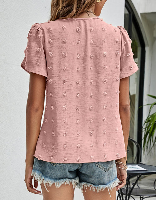 Load image into Gallery viewer, Swiss Dot Round Neck Petal Sleeve Top
