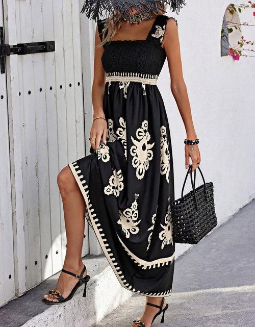 Load image into Gallery viewer, Smocked Printed Wide Strap Maxi Dress
