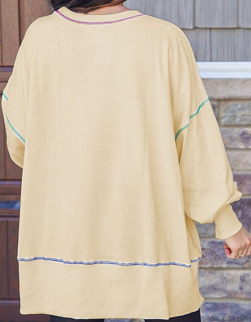 Load image into Gallery viewer, Slit Round Neck Lantern Sleeve Sweatshirt
