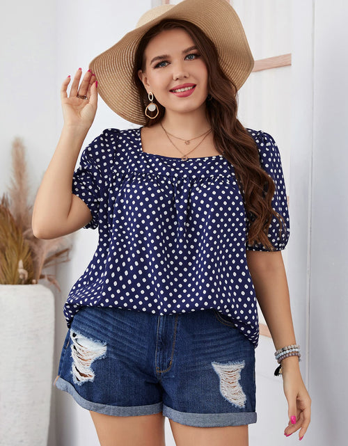 Load image into Gallery viewer, Honey Plus Size Polka Dot Square Neck Blouse
