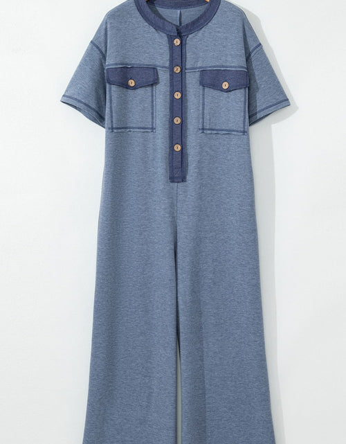 Load image into Gallery viewer, Placket Chest Pockets Short Sleeve Wide Leg Jumpsuit
