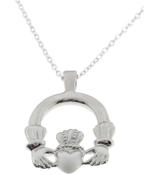 Load image into Gallery viewer, Vintage Claddagh Necklace 18k White Gold Electroplated Made in the USA by PVD Vintage Jewelry
