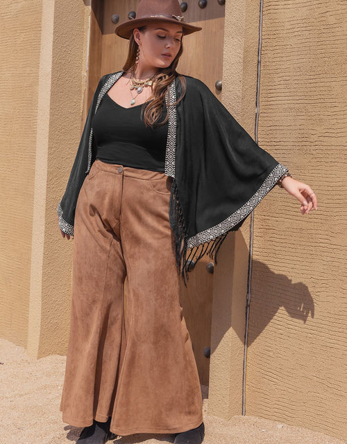 Load image into Gallery viewer, Plus Size Geometric Open Front Fringe Hem Cardigan
