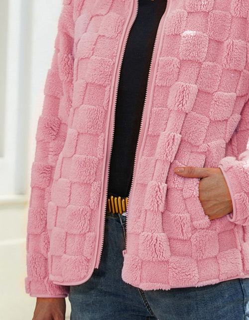 Load image into Gallery viewer, Fuzzy Checkered Zip Up Jacket
