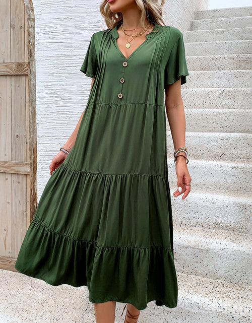 Load image into Gallery viewer, Perfee Tiered Notched Short Sleeve Midi Dress
