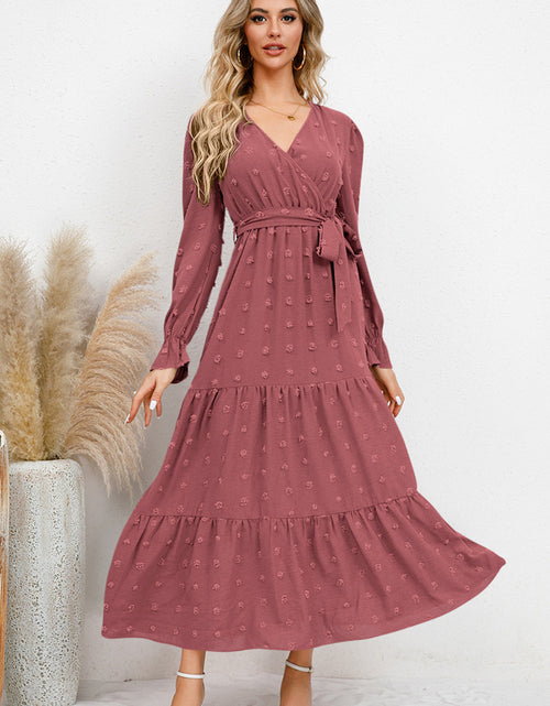 Load image into Gallery viewer, Swiss Dot Tied Surplice Flounce Sleeve Dress
