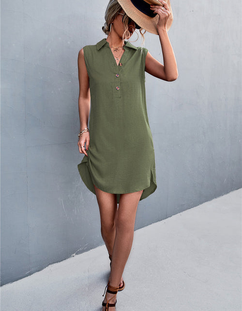 Load image into Gallery viewer, Buttoned Johnny Collar Sleeveless Dress
