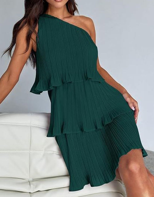 Load image into Gallery viewer, Layered Single Shoulder Mini Dress
