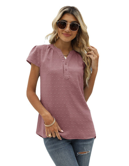 Load image into Gallery viewer, Swiss Dot Notched Neck Short Sleeve Top
