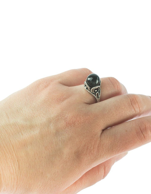 Load image into Gallery viewer, Vintage 1970's Pearl Bead Ring Antiqued 18k Gold Electroplated Made in USA by PVD Vintage Jewelry
