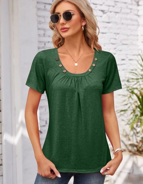 Load image into Gallery viewer, Decorative Button Scoop Neck T-Shirt
