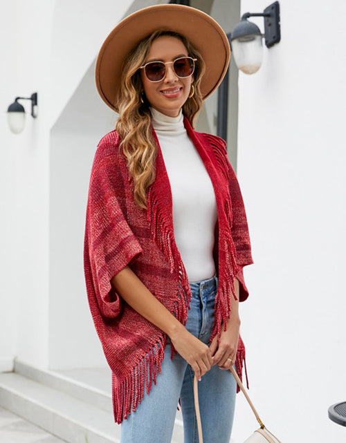Load image into Gallery viewer, Fringe Detail Open Front Poncho
