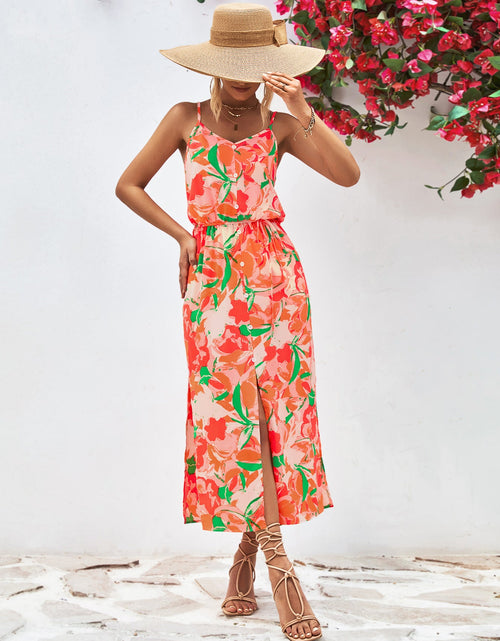 Load image into Gallery viewer, Printed Spaghetti Strap Front Slit Dress
