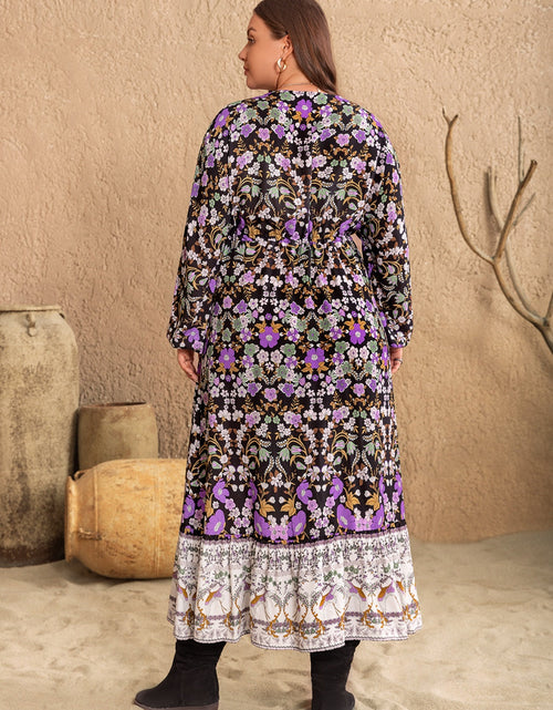Load image into Gallery viewer, Plus Size V-Neck Balloon Sleeve Printed Midi Dress
