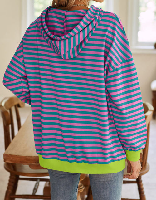 Load image into Gallery viewer, Lovelet Drawstring Striped Long Sleeve Hoodie
