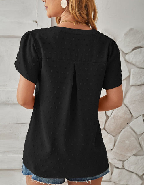 Load image into Gallery viewer, Swiss Dot Notched Petal Sleeve T-Shirt
