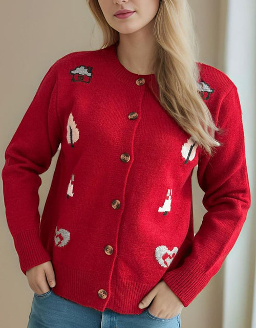 Load image into Gallery viewer, Button Up Round Neck Long Sleeve Cardigan
