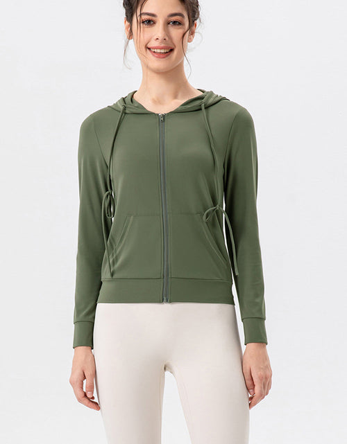 Load image into Gallery viewer, Drawstring Zip Up Hooded Active Outerwear
