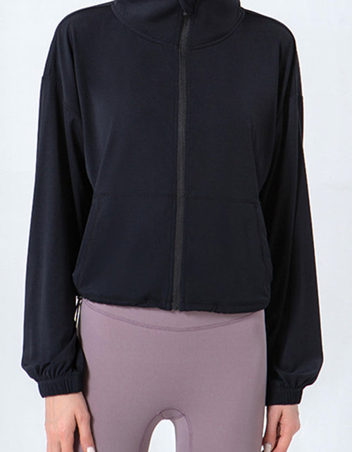 Load image into Gallery viewer, Drawstring Zip Up Dropped Shoulder Active Outerwear

