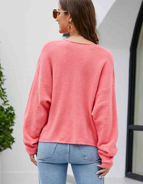 Load image into Gallery viewer, V-Neck Drop Shoulder Long Sleeve Knit Top
